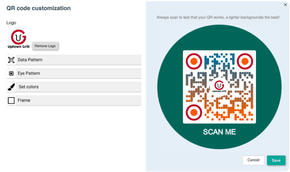 Customized Menu QR Codes